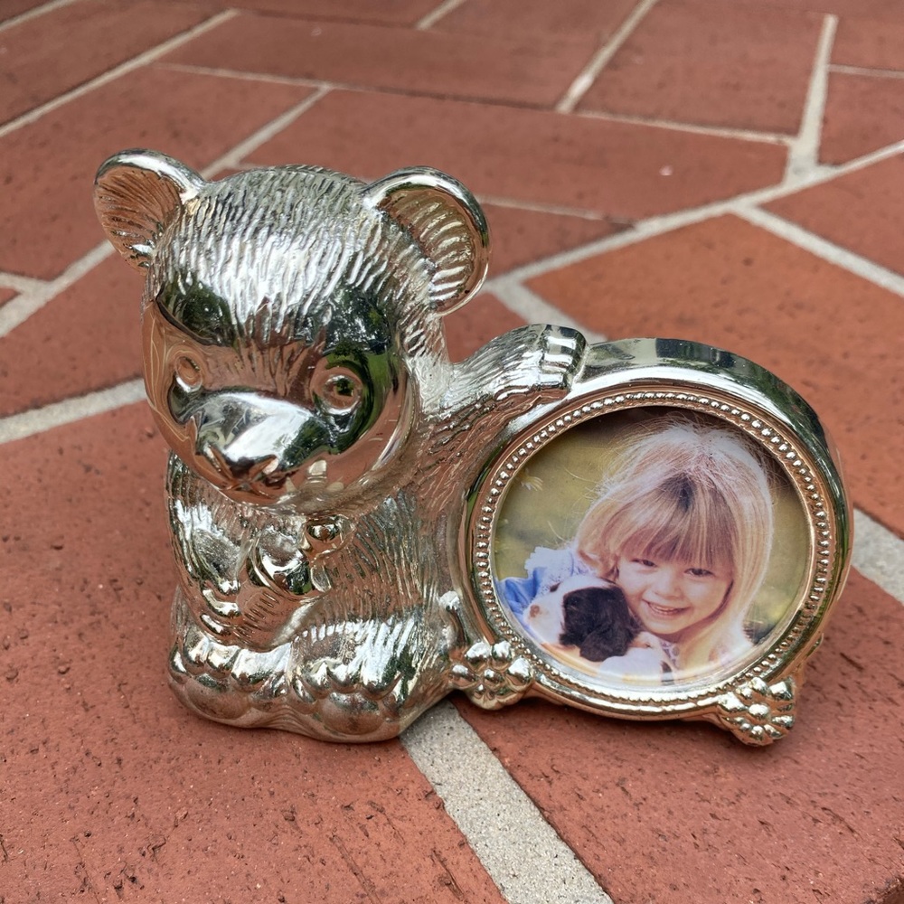 Silver Teddy Bear Bank - Picture frame. CUTE!